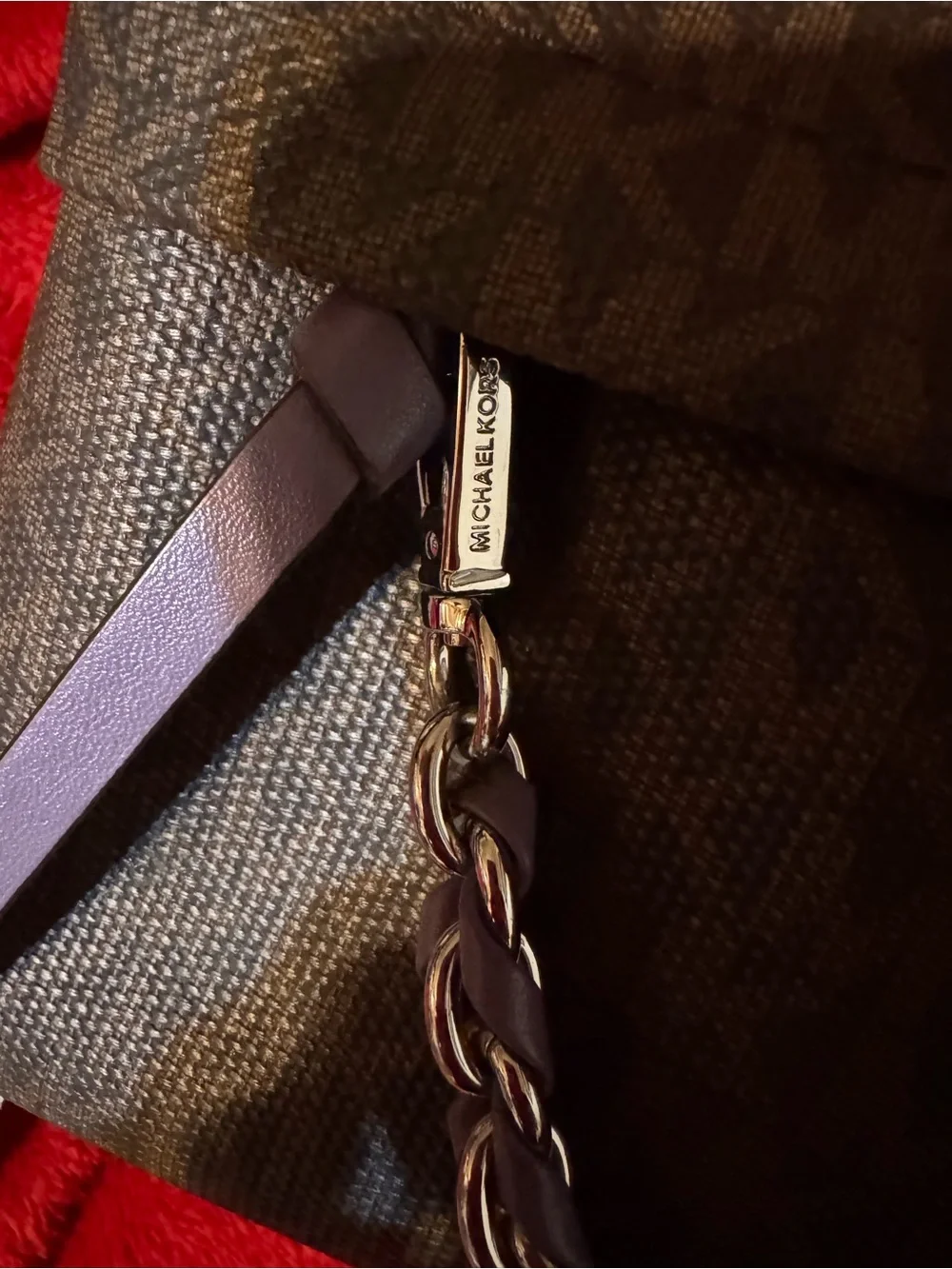 Michael Kors Brown Monogram Chain-Accent Backpack